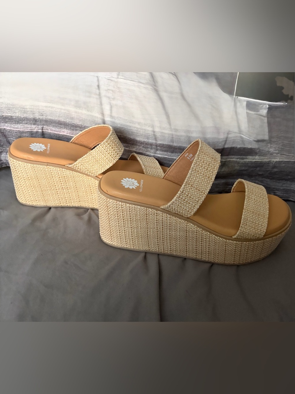 Yellow Box “Inisa” Natural Woven Platform Slide Sandals
